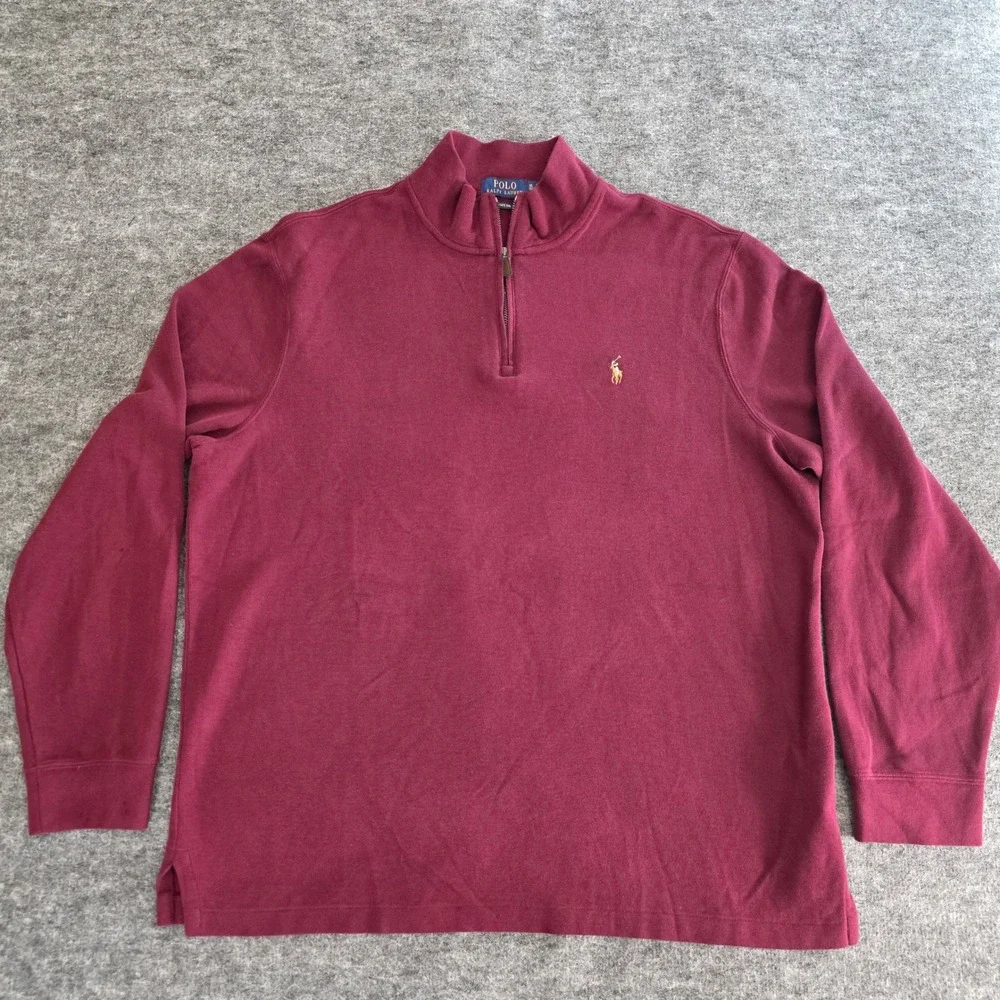 Polo Ralph Lauren Estate Rib Quarter Zip Mens XL Burgundy Maroon Cotton Pullover